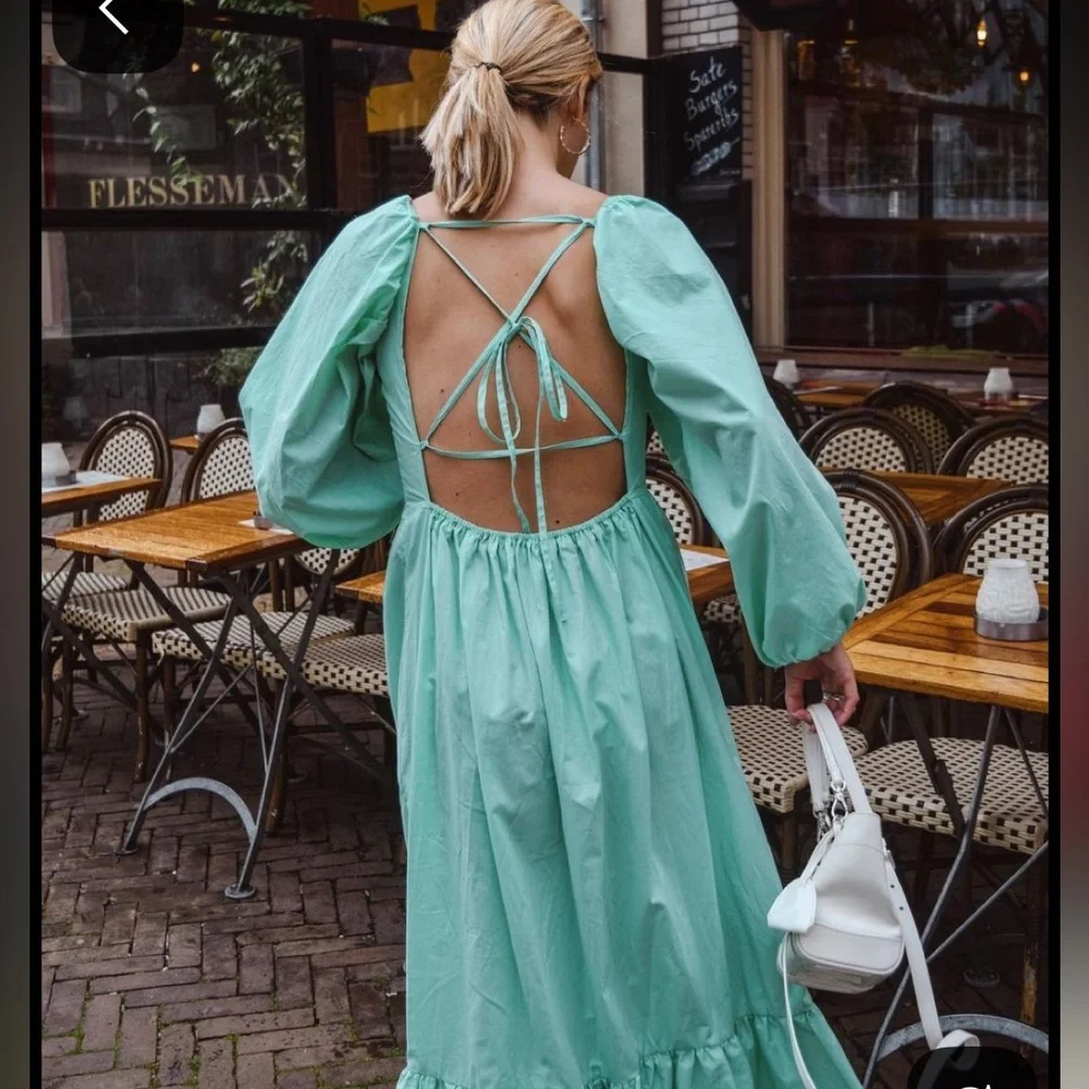 Warehouse 100% Cotton Light Green Long Sleeve Dress - Picture 3 of 10